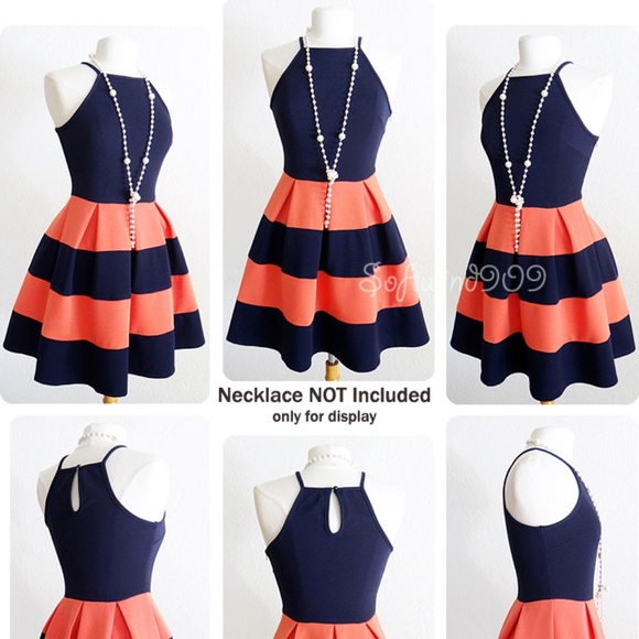 ☝️Last☝️ Navy Blue Orange Fit Flared Skater Dress - Picture 6 of 7